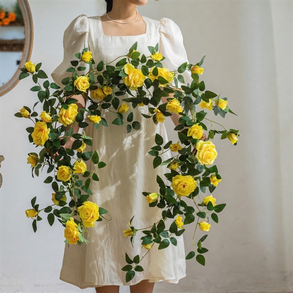 Dây hồng to - Vàng - Dây lá và dây hoa - Hoa Lụa Vân Vượng