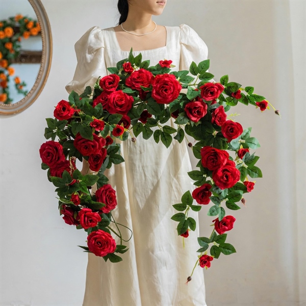 Dây hồng to - Đỏ - Dây lá và dây hoa - Hoa Lụa Vân Vượng