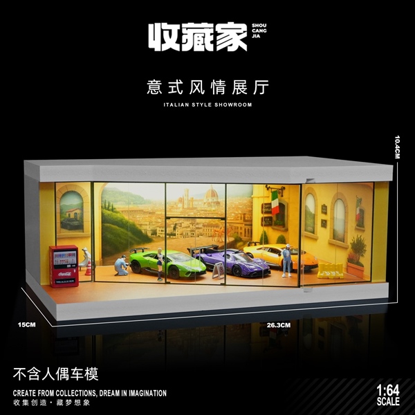 [SGTVN] Shou Cang Jia Diorama 1:64 Garage Đường Đua Set 3 Có Đèn LED #73441D - Italian Style - LED-41D