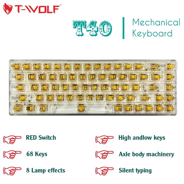 KEYBOARD T-WOLF T11 (Black/LED/USB/50g/1.5m) BH 12T