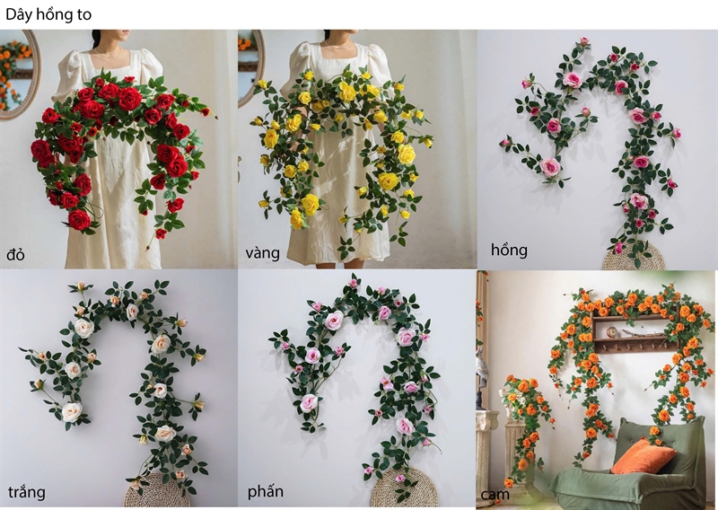 Dây hồng to - Hồng - Dây lá và dây hoa - Hoa Lụa Vân Vượng