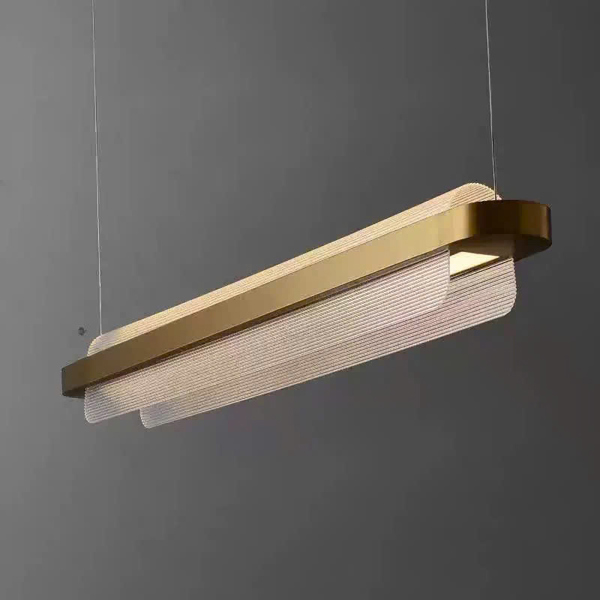 Đèn treo dài | Inox, Acrylic Mầu: Vàng đồng, trắng có vân - L120xH23 cm
