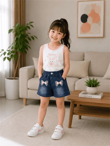 QG SHORT JEAN TÚI TIM THẮT 2 NƠ HỒNG