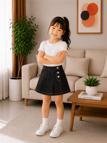 Quần Jean Bé Gái Đắp Giả Váy 3 Nút Bên Hông