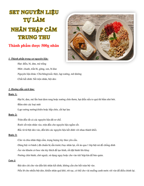 SET NGUYÊN LIỆU TỰ LÀM 500G NHÂN THẬP CẨM