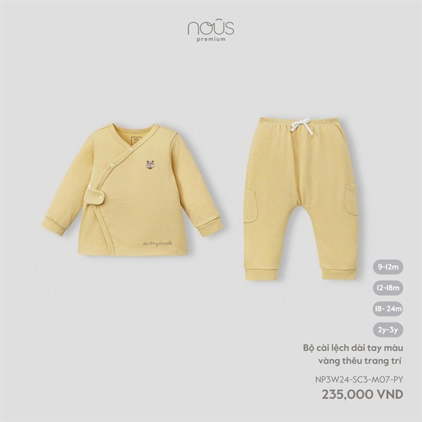 NS2400 - 12M/24M Bộ cài lệch dài tay màu vàng thêu trang trí