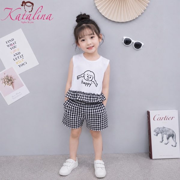 BG SN PHỐI CARO IN CÔ BÉ HAPPY SIZE 4-14,R6