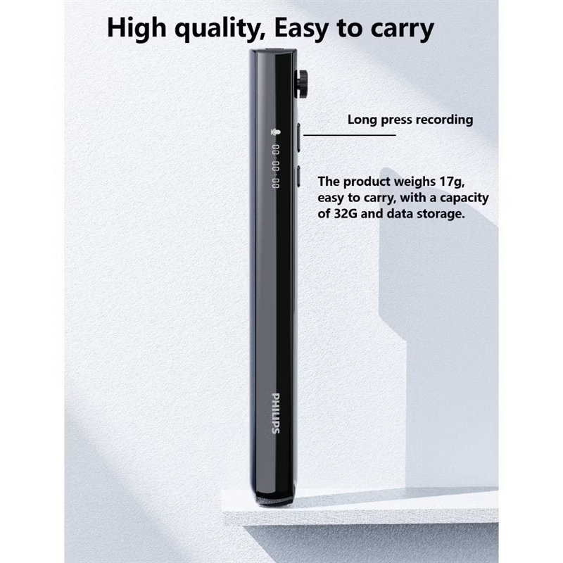 Máy ghi âm chuyên nghiệp dạng bút - công nghệ giảm ổn - Pin làm việc 280 giờ - chuyển đổi giọng nói thành văn bản - Bộ nhớ 32GB - Thương hiệu Philips