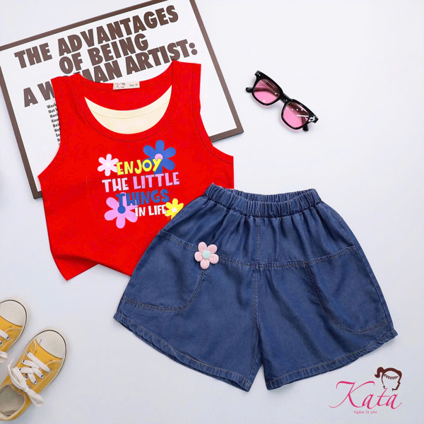 BG Q JEAN GẮN HOA ÁO 3 LỖ IN ENJOY THE LITTLE