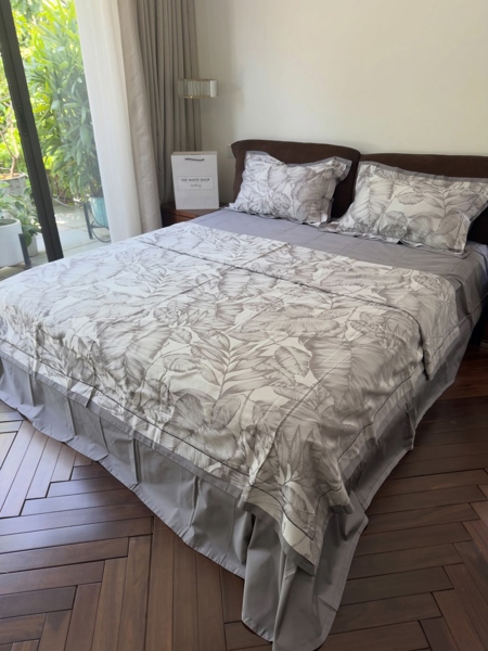 Bộ ga “Bắc Sơn thụ ảnh” | Cotton 100s, dệt jacquard phù điêu - Màu ghi lá to - NY08