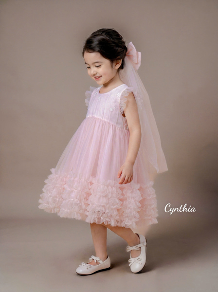 Váy công chúa lấp lánh+nơ voan Cynthia 26011 - Hồng