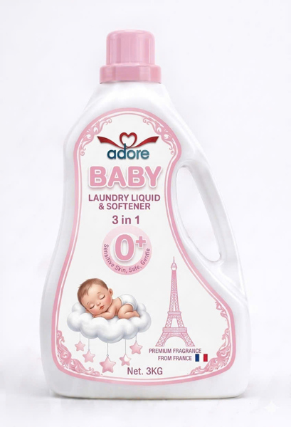ADORE BABY - Nước giặt xả cho bé Hương Phấn Thơm - 3KG