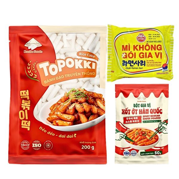 Bánh gạo truyền thống 200g [1 Gói], Bột gia vị xốt ớt Hàn Quốc 50g [1 Gói], Mì Không Gói Gia Vị 110g ( VN )[1 Gói]
