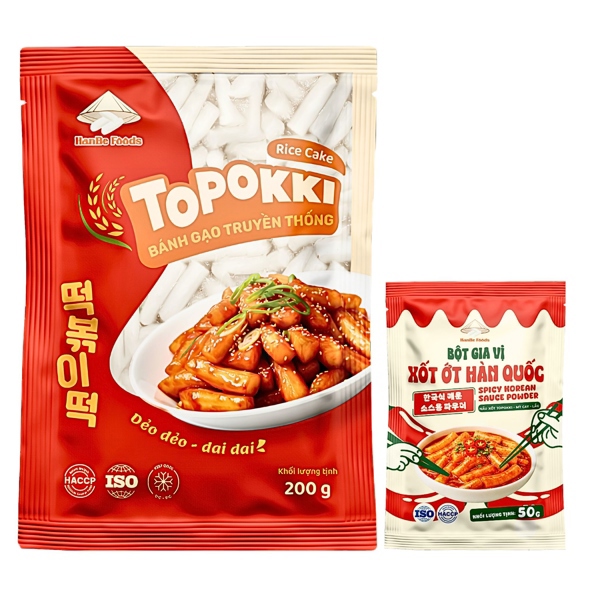 Bánh gạo truyền thống 200g [1 Gói], Bột gia vị xốt ớt Hàn Quốc 50g [1 Gói]