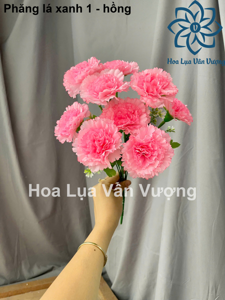 Phăng lá xanh 1 - hồng - Hoa cành ngắn - Hoa Lụa Vân Vượng