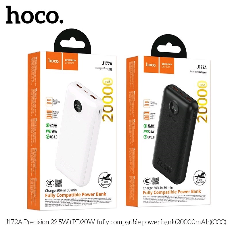 Sạc dự phòng Hoco J172A - Sạc nhanh 22.5W + PD20W + QC3.0 - Dung lượng 20.000mah