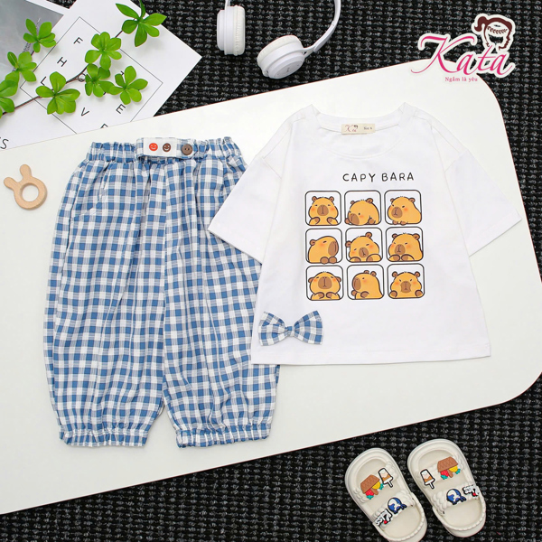 BG QUẦN CARO BO ÁO CAPY Ô VUÔNG GẮN NƠ