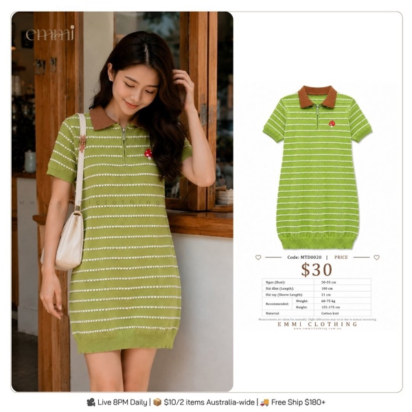 Green Striped Polo Knit Dress