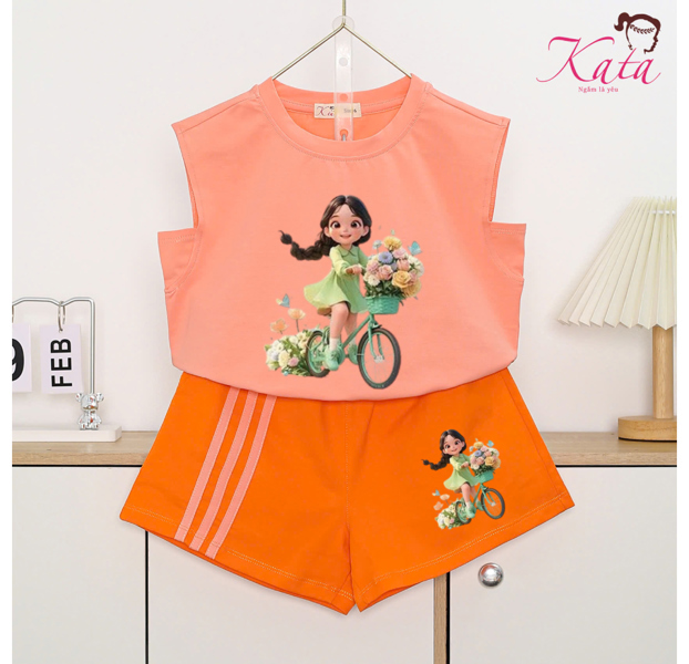 BG QUẦN 3 VIỀN ÁO SN IN CÔ GÁI VÁY XANH CHẠY XE ĐẠP