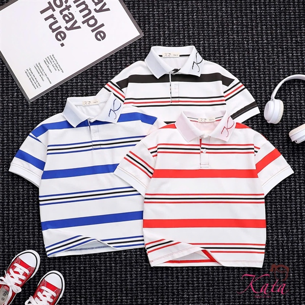 AT POLO SỌC NHỎ CỔ THÊU CHỮ KTA
