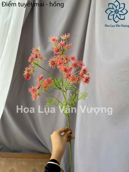 Điểm tuyết mai - hồng - Hoa cành dài - Hoa Lụa Vân Vượng