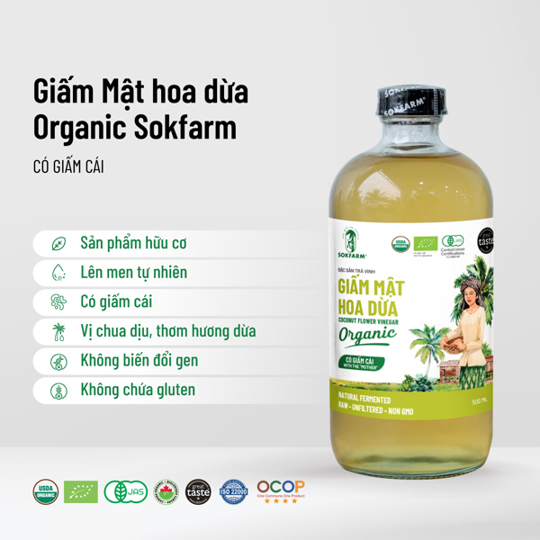 Giấm mật hoa dừa organic Sokfarm