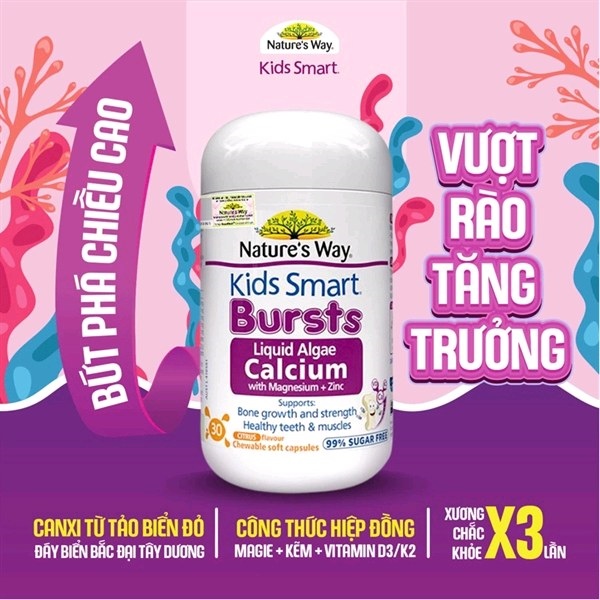 Viên uống canxi tảo biển đỏ Kids smart bursts Nature's Way Úc