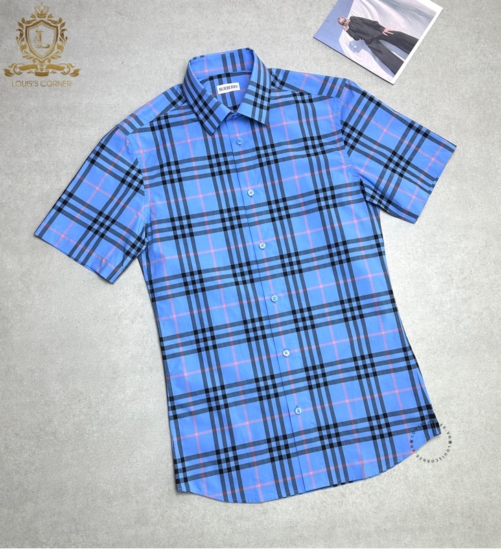Sơ mi Burberry cộc tay dusty azure ip check