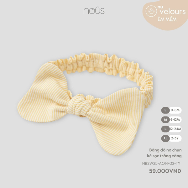 NS2500 - S/XL Băng đô nơ chun kẻ sọc trắng vàng