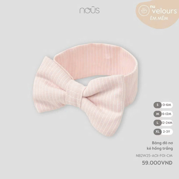 NS2500 - S/XL Băng đô nơ chun kẻ hồng trắng