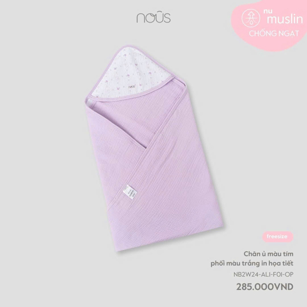 NS2400 - Chăn ủ màu tím phối màu trắng in họa tiết