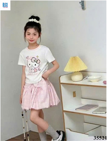 35521-Set váy bí hồng kitty nơ