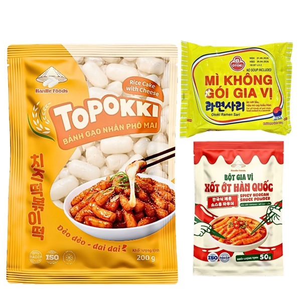 Bánh gạo nhân phô mai 200g [1 Gói], Bột gia vị xốt ớt Hàn Quốc 50g [1 Gói], Mì Không Gói Gia Vị 110g ( VN )[1 Gói]