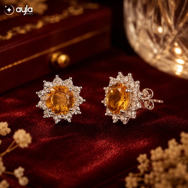 KHUYÊN TAI CITRINE NHẬT QUANG
