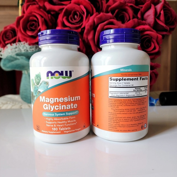 Viên uống bổ sung Magnesium glycinate 200mg NOW 180 viên cứng( date 4/2030)