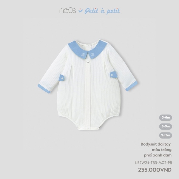 NS2400 - Bodysuit dài tay màu trắng phối xanh đậm