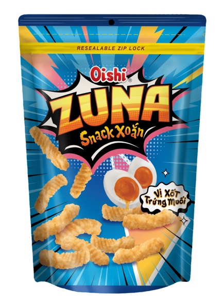 Snack xoắn vị xốt trứng muối Oishi Zuna - Thùng 20 gói x 65gr