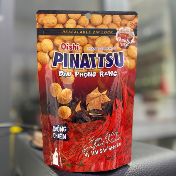 Snack Pinattsu Đậu Phộng Rang Vị Hải Sản Siêu Cay Gói 75gr