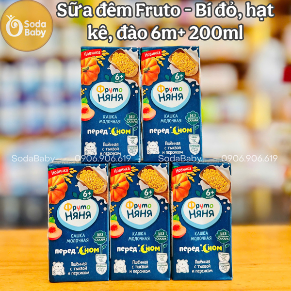 Sữa đêm Fruto 200ml 6m+ - Bí đỏ, hạt kê, đào