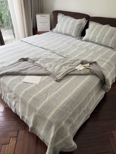 Bộ ga "Triền sương" | Linen Cotton dệt Jacquard, Giặt mềm - Chần full - Kẻ ghi - YKX01.1.K