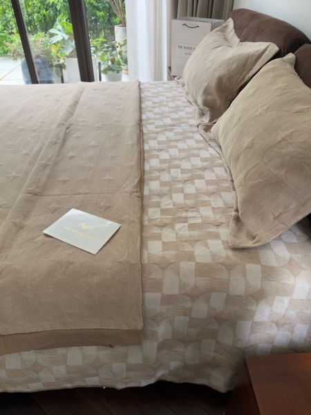 Bộ ga "Vân Đan" | Linen Cotton dệt Jacquard - Ga chần - YKX02.1.K - Đan nâu trắng