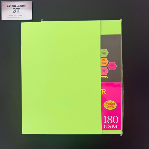 Giấy bìa A4 180GSM (giấy cứng) PGrand màu XANH LÁ DẠ QUANG
