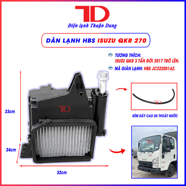 Dàn lạnh HBS - JC322051AZ ISUZU QKR 270 - 3 tấn đời 2017 trở lên 1 đầu R12 1 đầu R134
