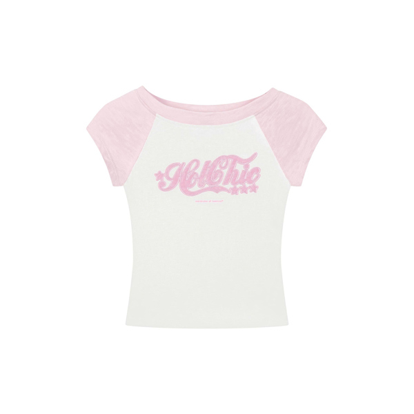 Áo Lệch Vai TWENTI Form Baby Tee Đắp Chữ - HotChic Hồng - Freesize