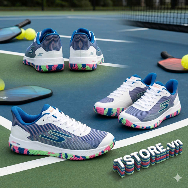 Giày Pickleball / Tennis Skechers Viper Court Pro 2.0 - 246109 WBLP - Màu Trắng Xanh