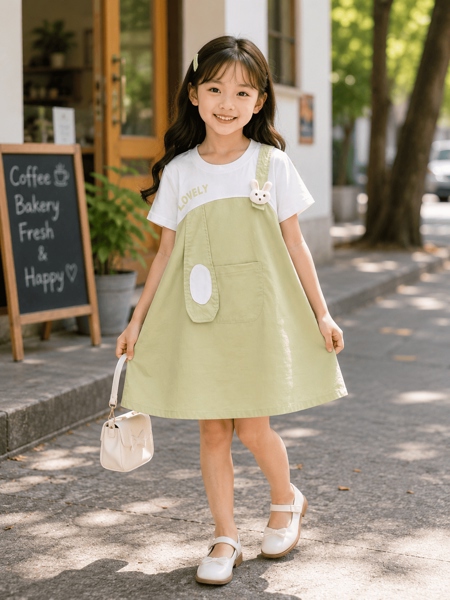 Đầm Bé Gái Giả Yếm Áo Thun Thỏ Bunny Lovely