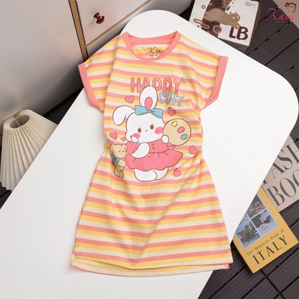 Đầm Bé Gái Sọc Ngang Thỏ Happy Cute Dễ Thương