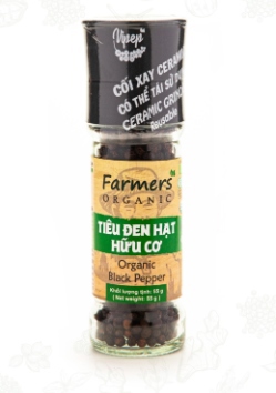 Tiêu đen hạt hữu cơ FARMERS hũ thủy tinh 55g Vipep