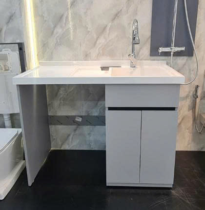 Tủ máy giặt Gnax TMG120 chậu trắng tủ xám nhạt chậu phải