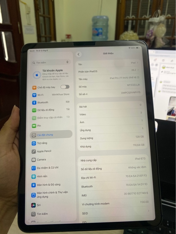 Ipad pro 2020 11" 128GB 4G body màu gray P100